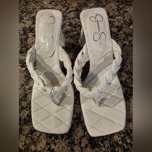 Jessica Simpson Quilted White Braided Sandals